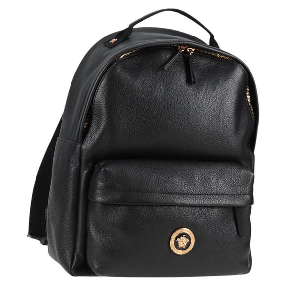 VERSACE Backpack Leather Black Gold Auth 118689A main image 16